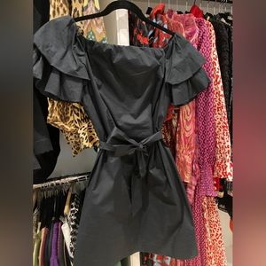Club Monaco Black Ruffle Sleeve Mini Dress. Off shouldersl